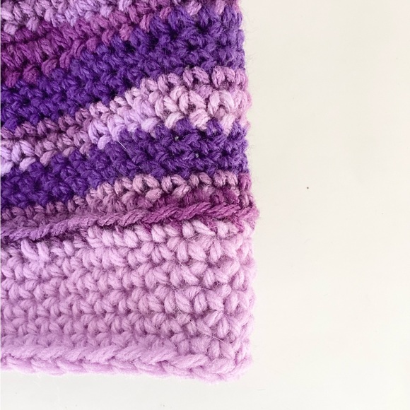 Hat Hand Crafted Purple BeanieStriped Varigated Floral Crochet - Picture 11 of 16